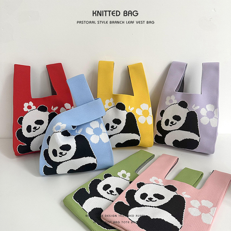 バッグ★レディース★トートバッグ★ハンドバッグ★ニットバッグ★大容量★パンダ★9色