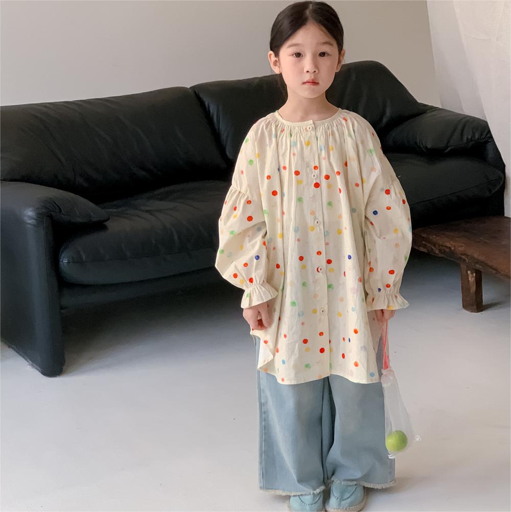 早秋  韓国風子供服 ガール ワイドパンツ ロングシャツ ワンピース ドット柄 デニムズボン ワンピ 90-150