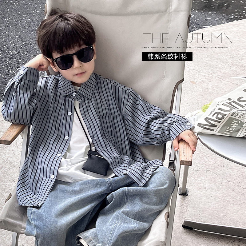 「2024」子供服★トップス★ワイシャツ★ストライプ★韓国風子供服★90cm〜150cm