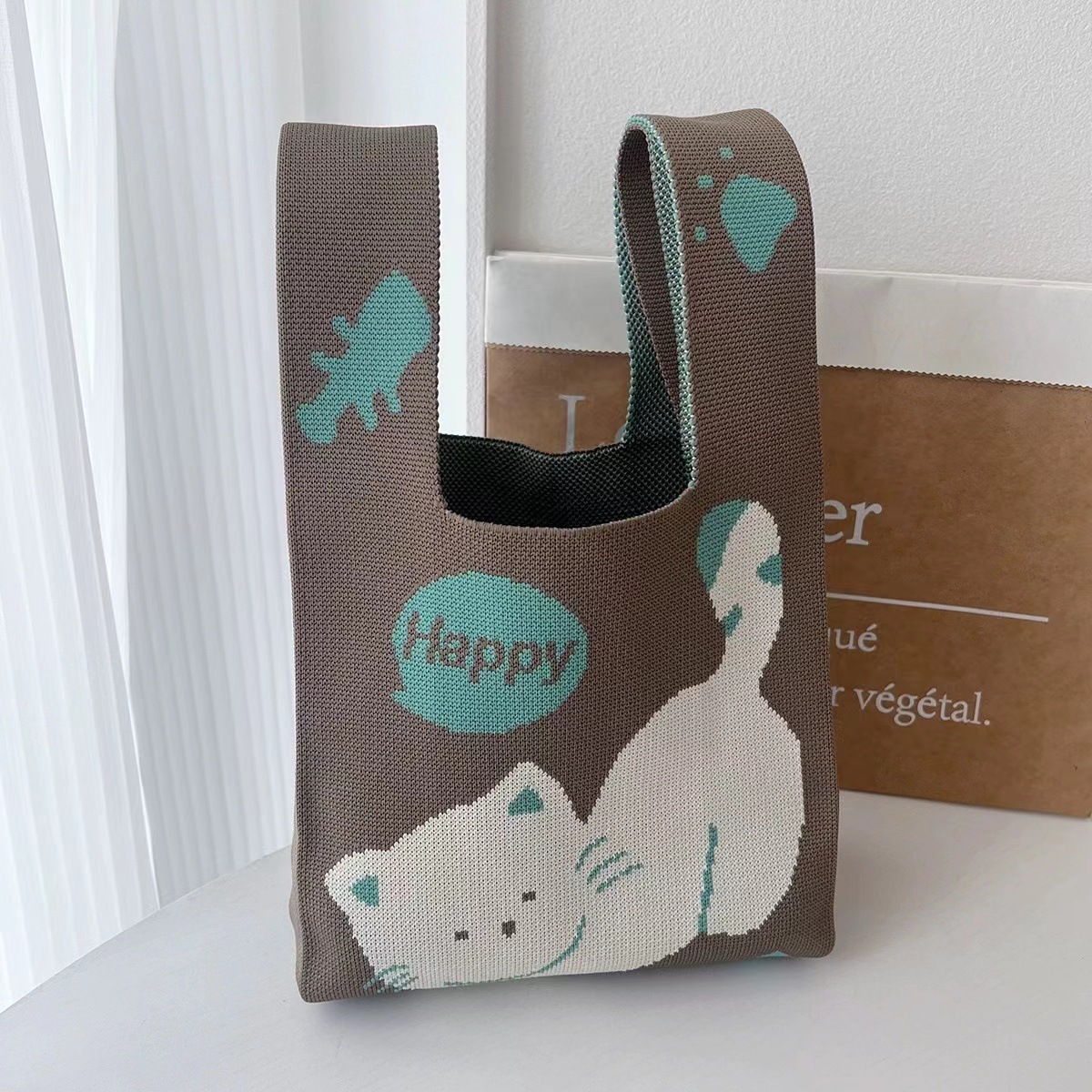 「2024」バッグ★ニットバッグ★猫柄★ハンドバッグ★ 8色