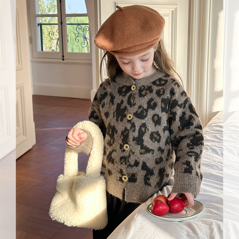 「2024」子供服★トップス★ニット★セーター★ヒョウ柄★韓国風子供服★90cm〜150cm