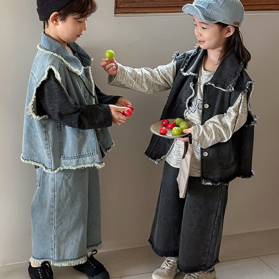 「2025」子供服★チョッキ+ズボン★デニムセットアップ★韓国風子供服★2色80cm〜140cm