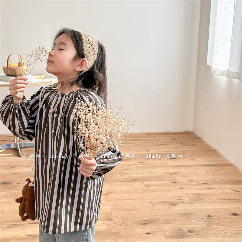 「2025」子供服★トップス★長袖シャツ★ストライプ★韓国風子供服★2色80cm〜130cm