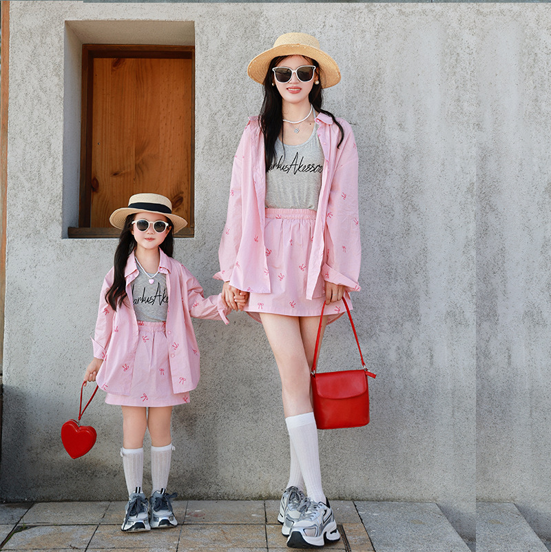 2025新品★子供服&親子服　ピンクシャツ+スカート　セットアップ★90~140cm/M