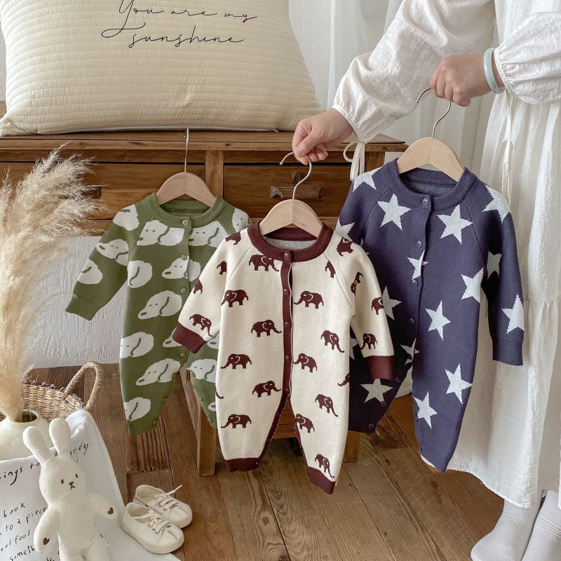 2025秋新入荷★ベビー服　ニットロンパース★66cm〜90cm 3色