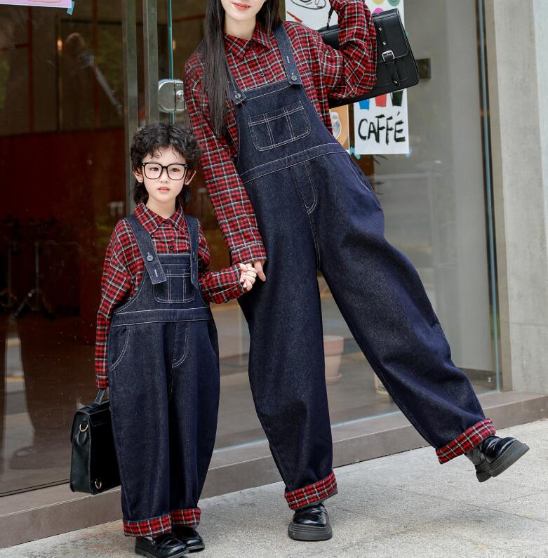 2025新品★子供服&親子服　厚手サロペット&格子シャツ分けて★90-140cm〜M