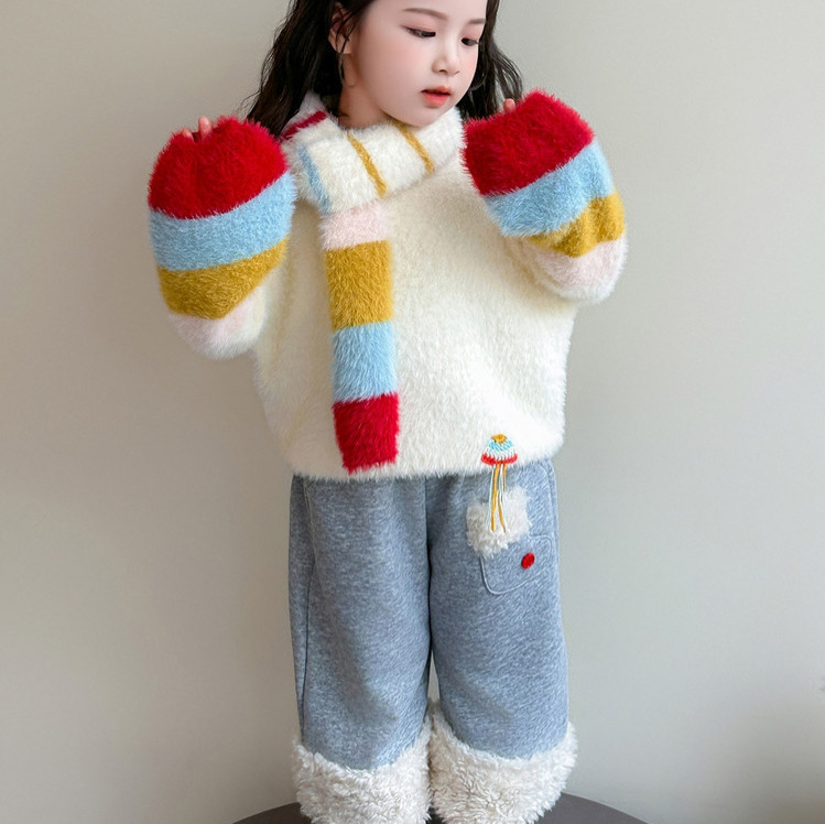 2025冬新品SX★子供服　セーター&ズボン&マフラー分けて★80cm〜130cm