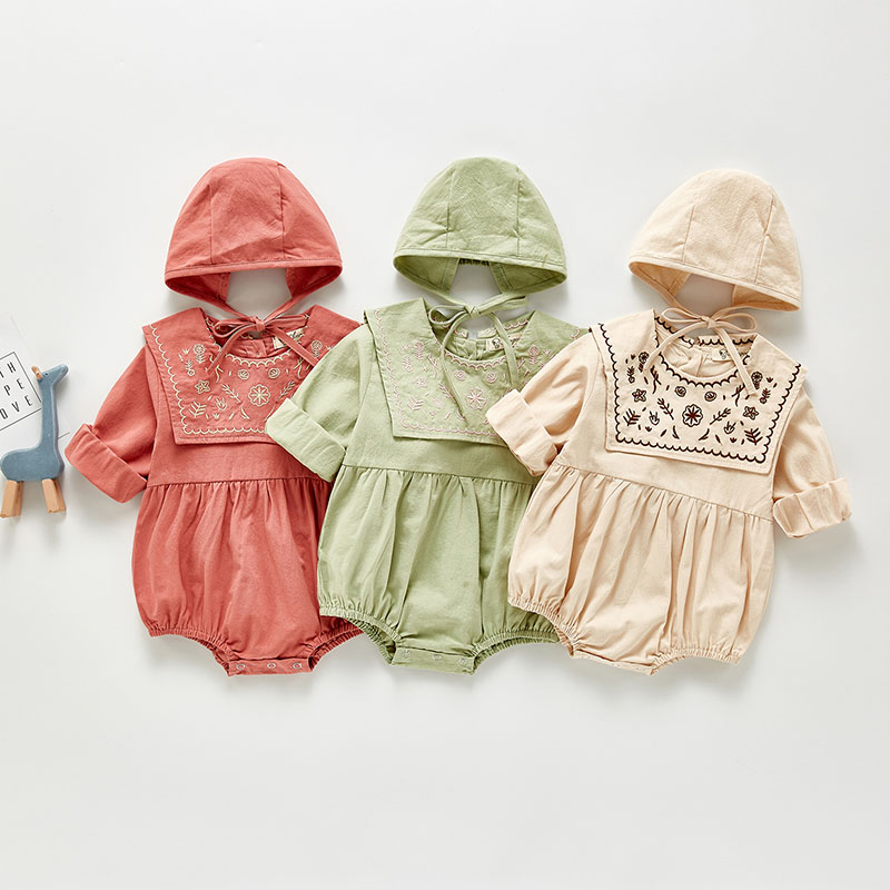 お勧め 春夏新作 子供服 ベビー春新作 カバーオール 女の子 連体服 花柄刺繍 帽子+ロンパース66-100