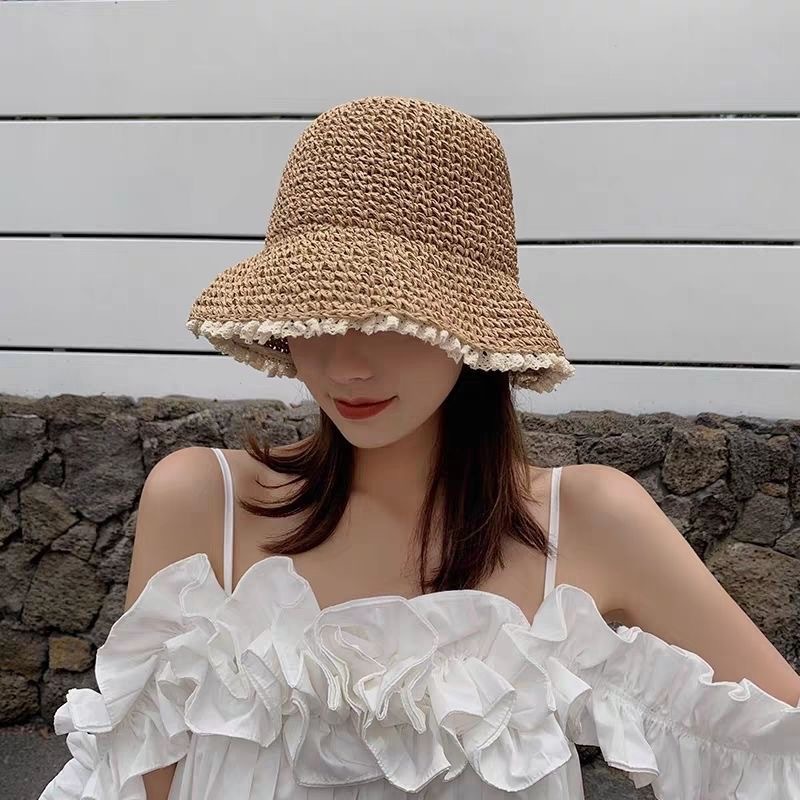 季節の流行・日除け帽・2色・美少女・草編み帽・人気・ファッション帽子