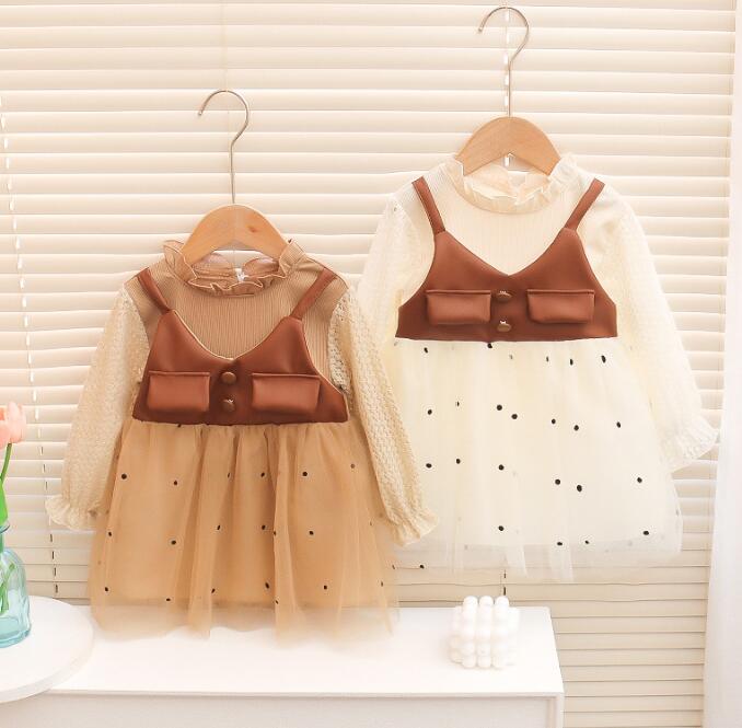 子供服★ワンピース★ドッキング★キッズ女の子★韓国子供服★2色★80-110CM