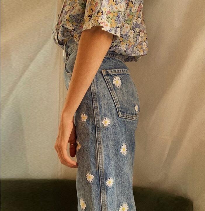新型★レディース服　デニム刺繍ズボン★S〜L