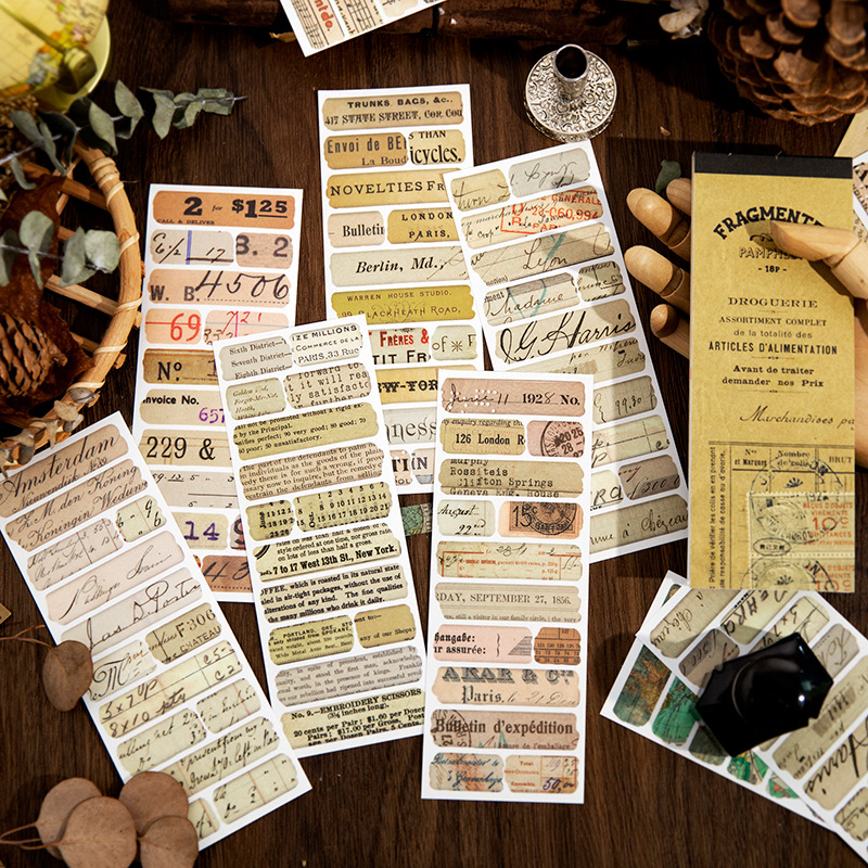 春夏新作 文具 シール貼紙 封口貼 手帳素材 アンティーク 幾何学ラベル チケット切符 音符マップ 18枚入