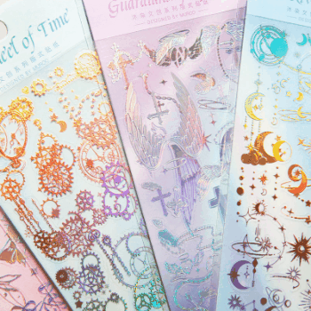 文具 PETシール貼紙 手帳素材 sweetcool 封口貼 リボン翼羽 星月 十字架 チェーン 幾何学 3枚入