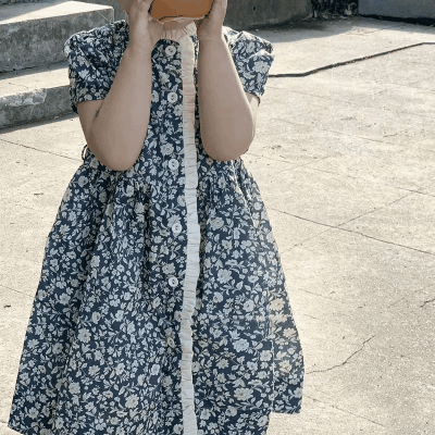 お勧め 夏 3-8歳キッズ フリル シャツドレス 花柄 ワンピース ズフローラル ハーフスリープワンピ 90-140