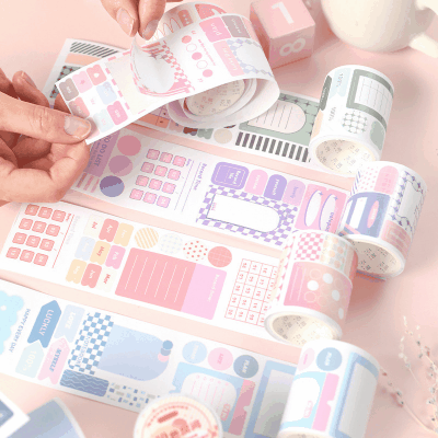 シール ステッカー マスキングテープ アンティーク ピンキーカラー ラベル ハート メモ紙 50mm*2m