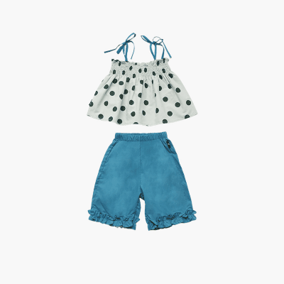 サマー ガールズ ドット柄 レースアップ ワイドパンツ ノースリープ キャミソール+パンツ 90-140