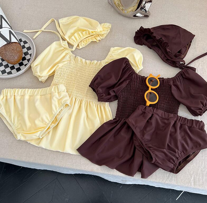 2023新品★子供服　水着+帽子　3点セット★90-140cm★2色