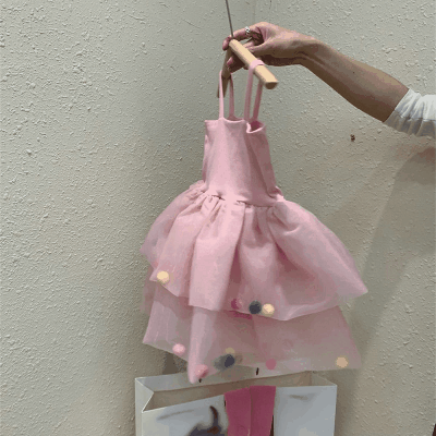 お勧め 春夏 韓国風子供服 ガール ポンポン スリップドレス ワンピース ティアードスカート ワンピ 5-13