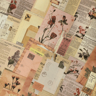 インテリア メモ紙 アンティーク ラベル イラスト 植物葉花フラワー バタフライ 30枚入