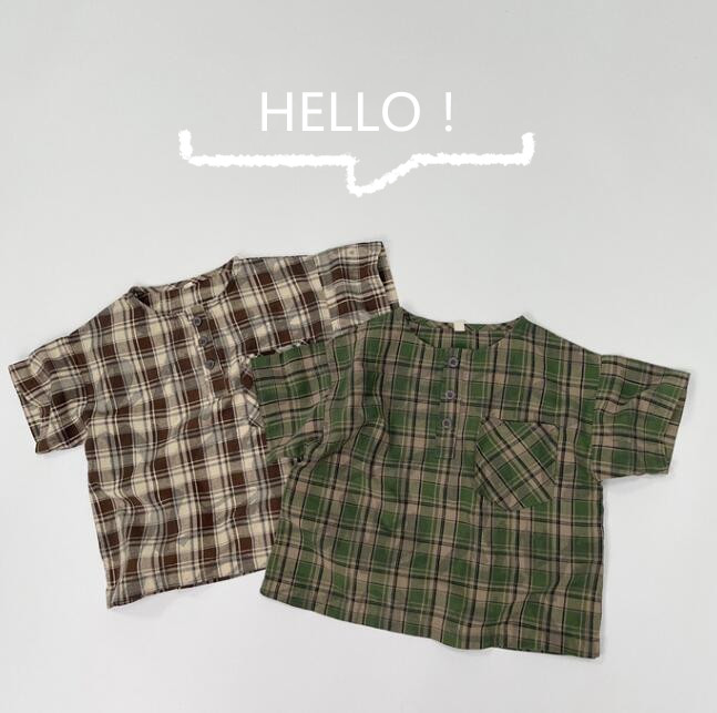 子供服★トップス★Tシャツ★チェック柄★韓国風子供服★キッズ★男女兼用★2色★80-130CM