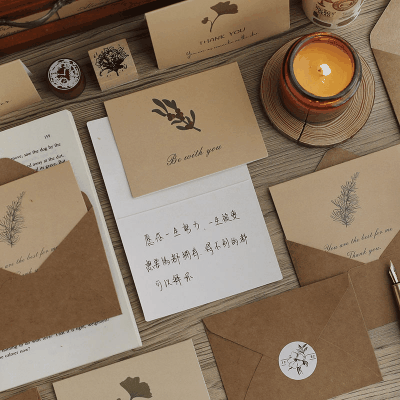 ラッピング 祝い グリーティングカード 折りたたみ式 メッセージ 父の日 レトロ 植物 封筒封口貼 6枚/組