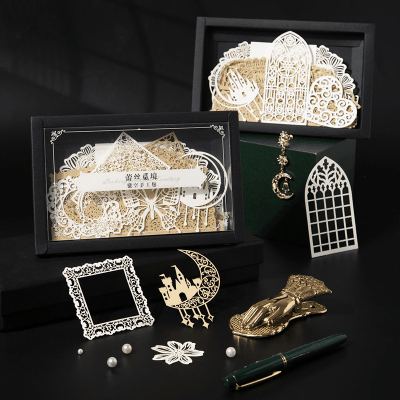 カフェ風 素材紙メモ紙 アンティーク  ラベル レース 猫キャット 植物花葉蝶 幾何学 ハート 50枚入