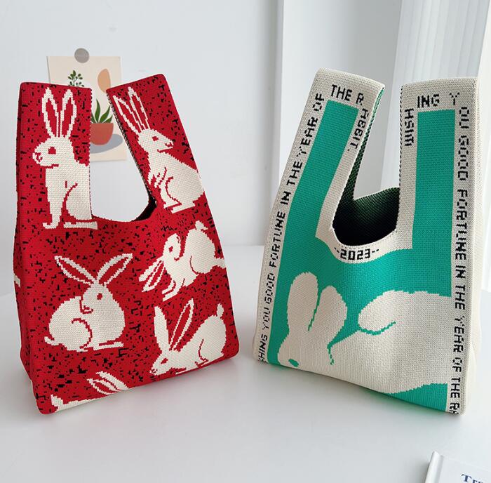 バッグ★レディース★トートバッグ★ハンドバッグ★ニットバッグ★大容量★ウサギ★2色