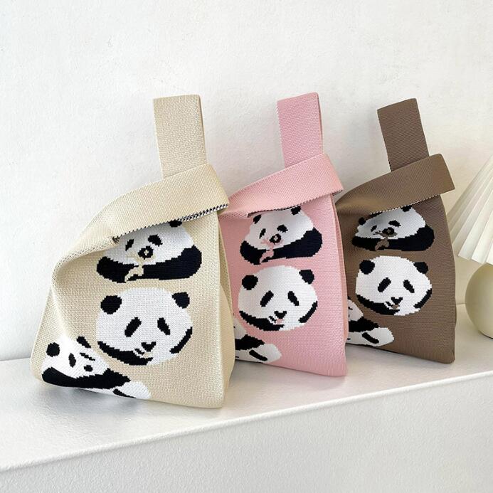 バッグ★レディース★トートバッグ★ハンドバッグ★ニットバッグ★パンダ★大容量★3色