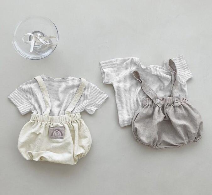 2023新品★ベビー服★トップス+サロペット　セット★66-90cm★2色