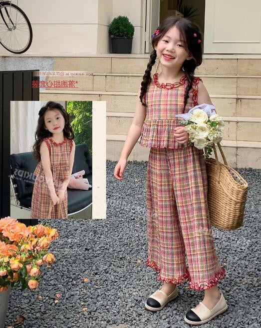 子供服★セットアップ★トップス+パンツ★韓国風子供服★キッズ女の子★袖なし★100-140CM