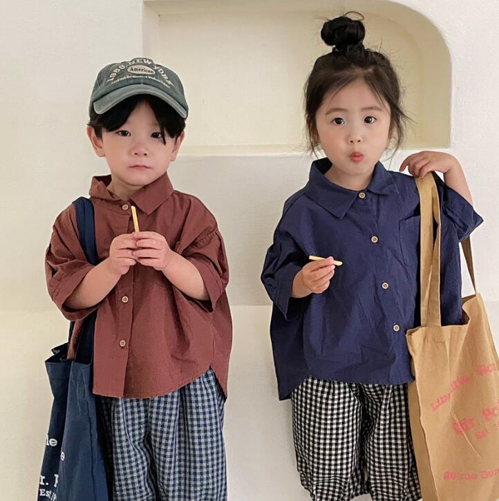 子供服★トップス★ワイシャツ★韓国風子供服★キッズ★男女兼用★無地★3色★80-130CM