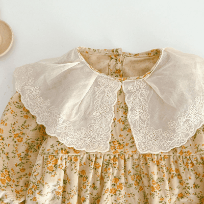 秋冬新作 ガールズ 連体服 刺繍襟 フリル 小花柄 オシャレ春秋 ロンパース カバーオール 66-100