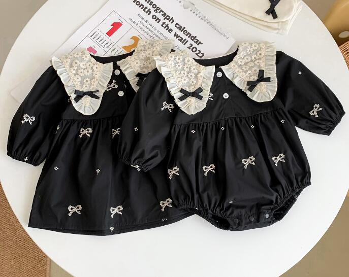 秋新品★子供服★ベビー　ロンパース　ワンピース*刺繍*レース襟★韓国風子供服★66-90CM