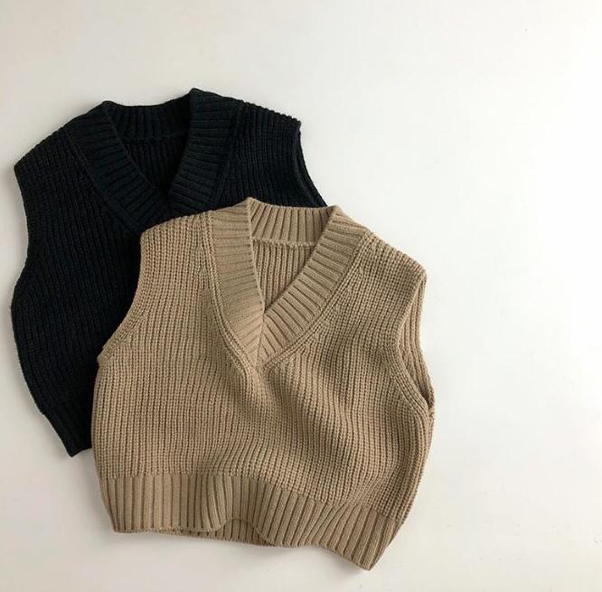 子供服★トップス★ニット★ベスト★韓国風子供服★キッズ★男女兼用★無地★2色★80-130CM
