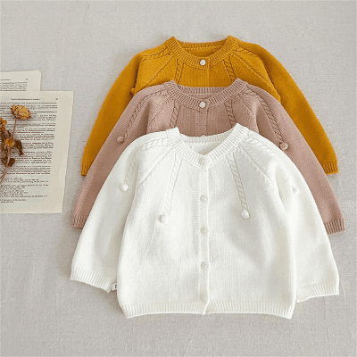 秋冬新作 ユニセックス 子供服 ニット上着 ポンポン ジャケット カーディガン セーター 66-100