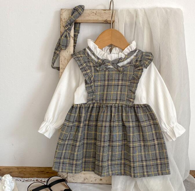 「2023秋」子供服★ワンピース+ヘアバンド★ドッキング★韓国風子供服★ベビー★73-110CM
