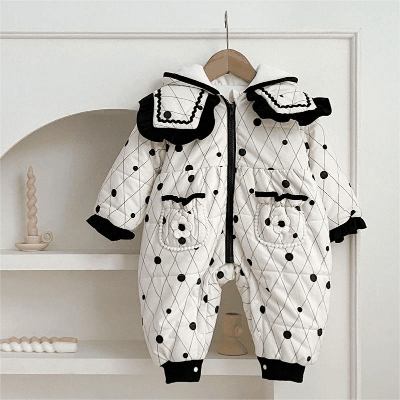 秋冬 ユニセックス 連体服 チェック柄ドット柄 裏ボア裏起毛 防寒 厚手 ロンパース カバーオール 66-100