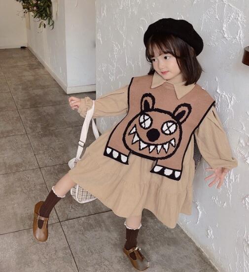 2023★春秋新作★韓国風子供服★コーデュロイ★ワンピース★セーター★7-15