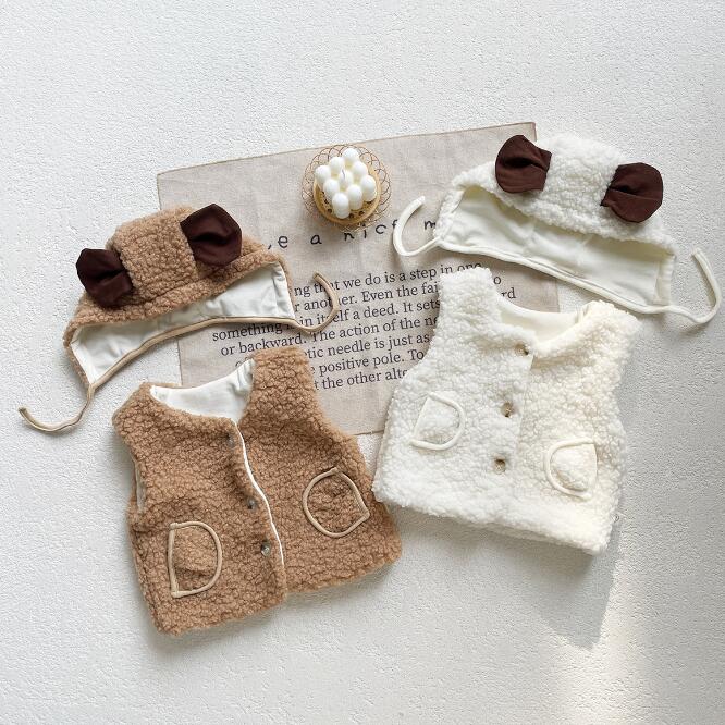 子供服★トップス★チョッキ+帽子★ベスト★韓国風子供服★男女兼用★2色★66-90CM