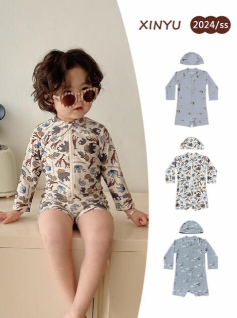 2024夏新作★キッズ服　水着+帽子★80-130★3種