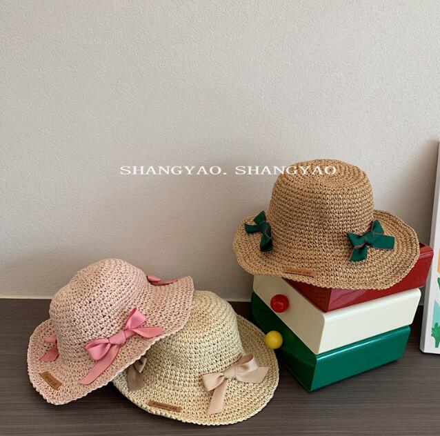 「2024」子供用★帽子★麦わら帽子★キッズ女の子★蝶結び★日焼け防止★3色