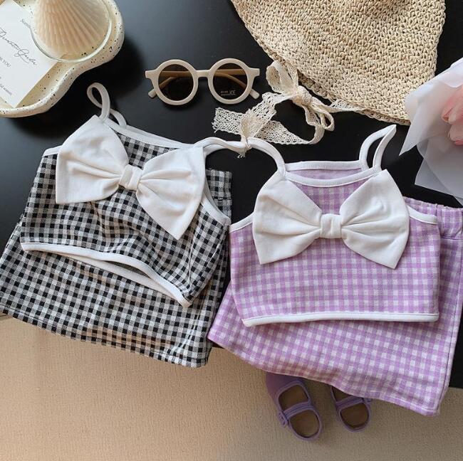 「2024」子供服★トップス+パンツ★セットアップ★チェック柄★袖なし★2色★80-130CM