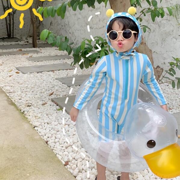 子供服★水着★連体服★長袖★キッズ★砂浜★ストライプ★90-130CM