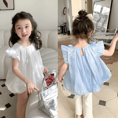 春夏新作 ガールズ 3-8歳 ハート ブラウス ベルボトム パンタロン フリル 上着 シャツ パンツ ズボン 5-13