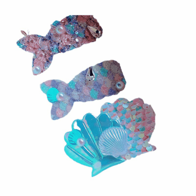 春夏 ガールズ少女 ヘアクリップ ヘアピン スパンコール 貝殻 アクリルパール 人魚姫マーメイド 3枚入