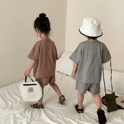 韓国風子供服 2024春夏 姉妹兄弟コーデ 男女 半袖Tシャツ 上下セット トップス+ズボン 80-150cm