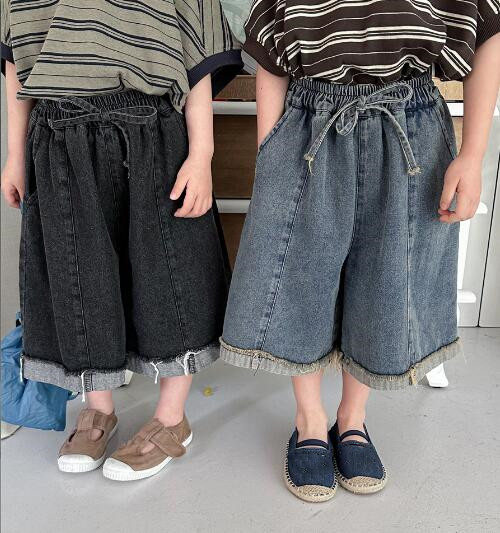 「2024」子供服★ボトムス★ジーンズ★七分丈★韓国風子供服★2色★80-140CM