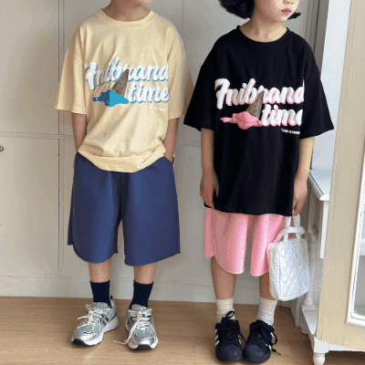 2024春夏 韓国風子供服 姉妹兄弟コーデ ユニセックス子供服 プリント Tシャツ トップス 90-150cm 2色