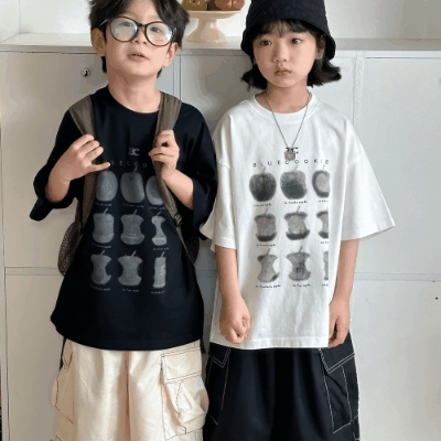 2024春夏 韓国風子供服 姉妹兄弟コーデ ユニセックス子供服 リンゴ Tシャツ トップス 90-150cm 2色