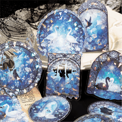 PETシール ステッカー アンティーク 星空 花フラワー 窓 猫スワン レース バタフライ蝶 20枚入